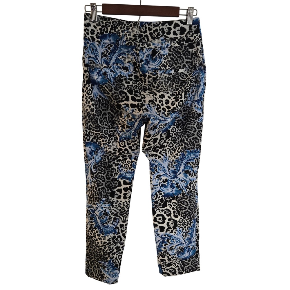 New York & Company Womens Small Blue Leopard Floral Baroque Ankle Pants Stretch - Picture 2 of 7